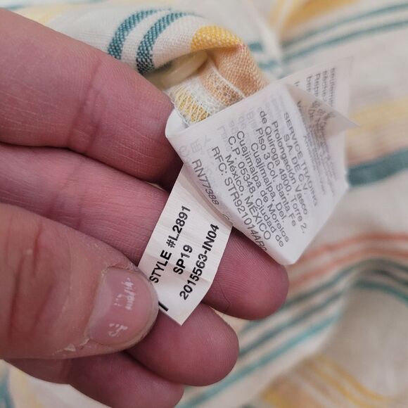 Madewell Pineapple Stripe Linen Short Sleeve Button Up Tie Front Top Size L - Picture 6 of 6